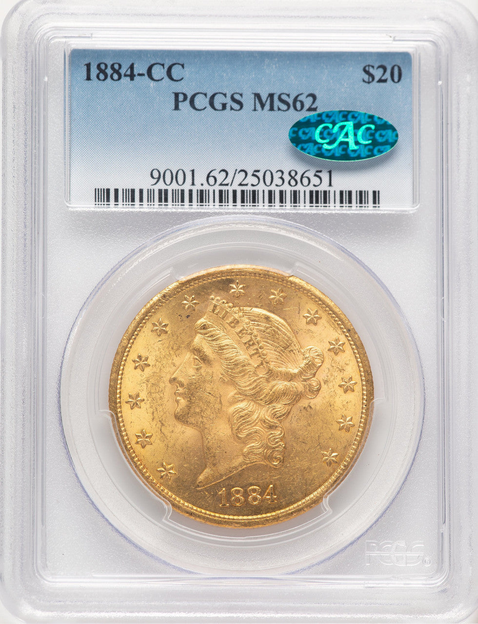 1884-CC $20 CAC Liberty Double Eagle PCGS MS62