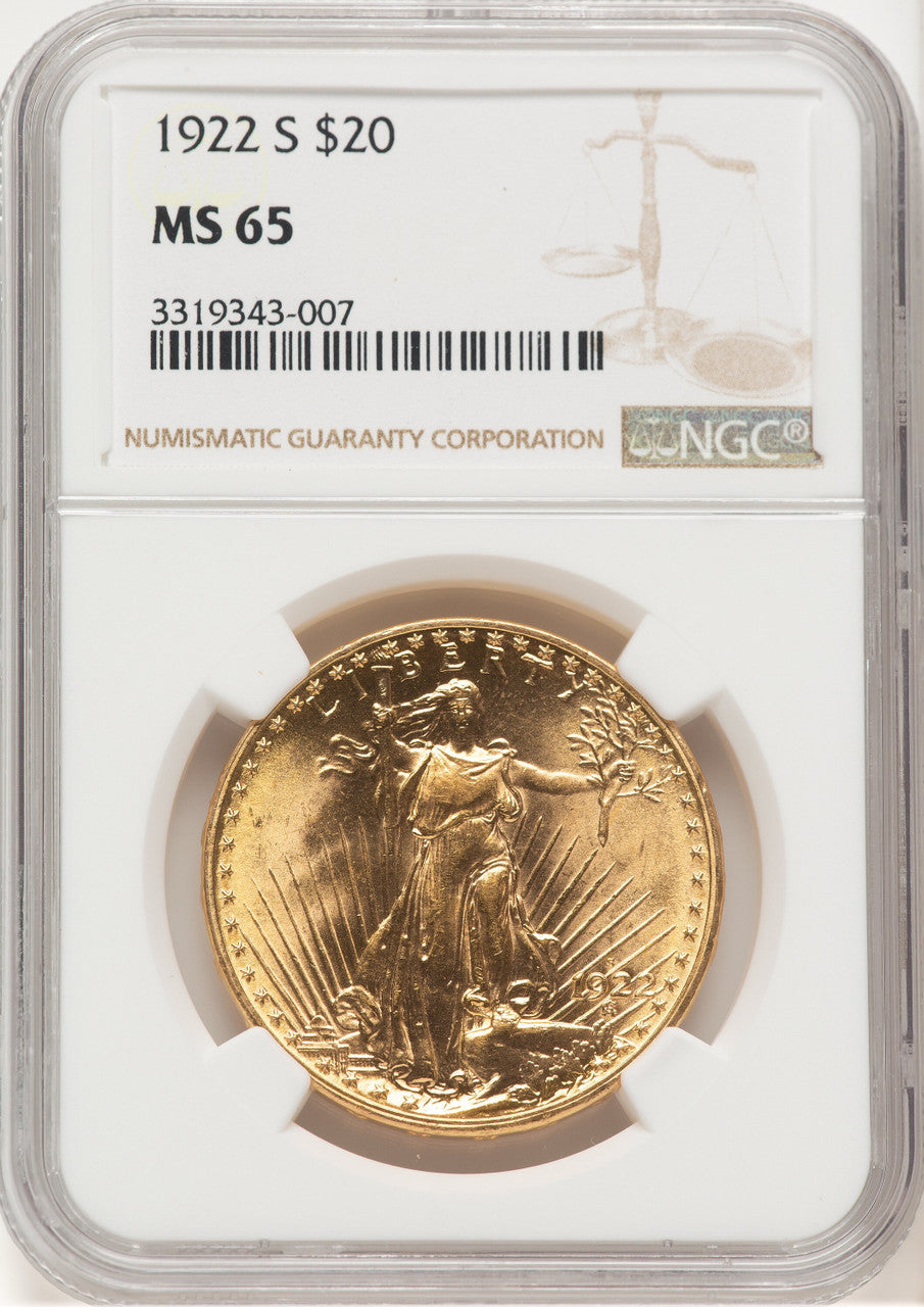 1922-S $20 Saint-Gaudens Double Eagle NGC MS65 (778256029)