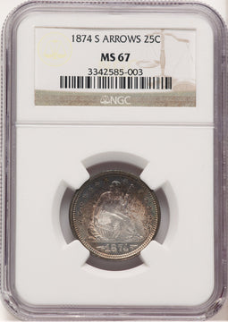 1874-S 25C ARROWS Seated Quarter NGC MS67