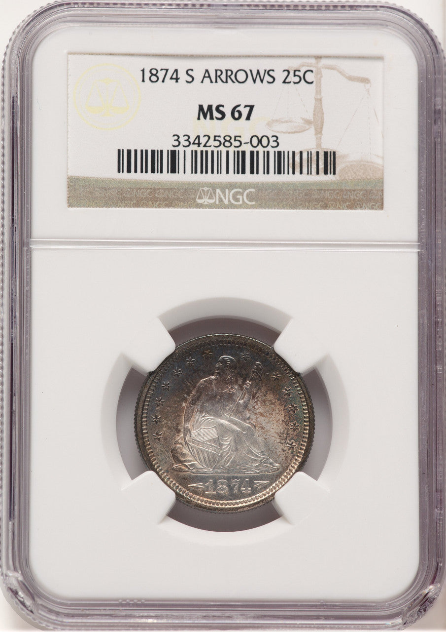 1874-S 25C ARROWS Seated Quarter NGC MS67