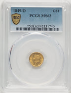 1849-O G$1 Open Wreath Gold Dollar PCGS MS63 (778256032)