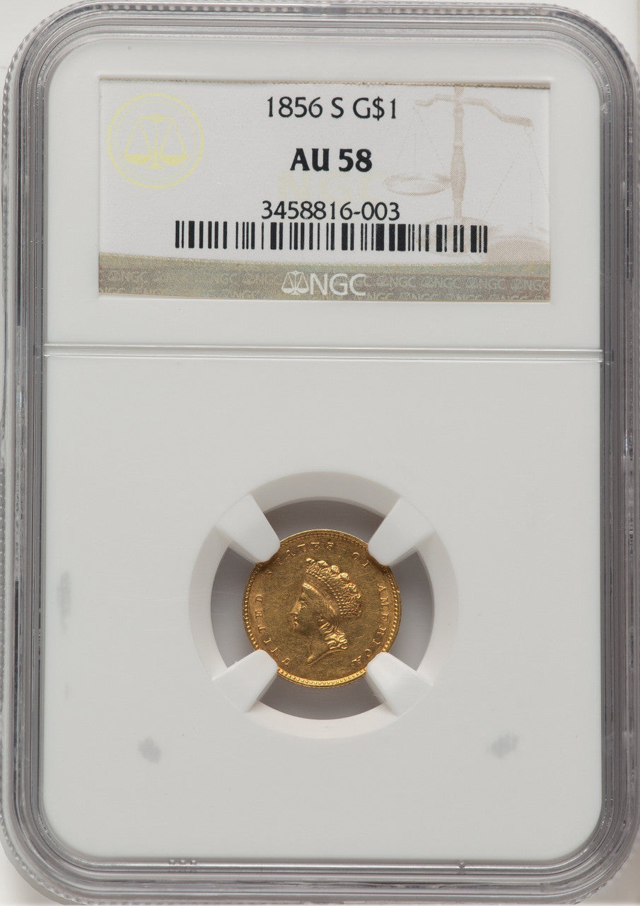 1856-S G$1 Type 2 Gold Dollar NGC AU58 (778256033)