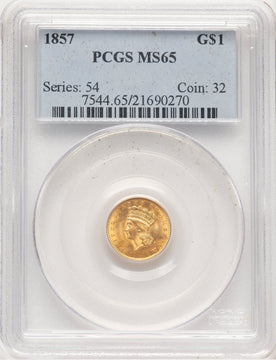 1857 G$1 Gold Dollar PCGS MS65