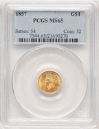 1857 G$1 Gold Dollar PCGS MS65