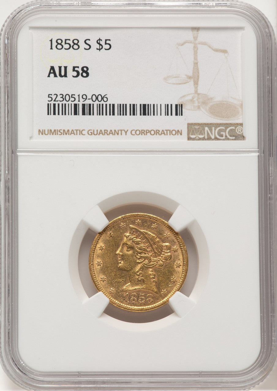 1858-S $5 Liberty Half Eagle NGC AU58