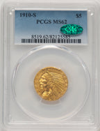 1910-S $5 CAC Indian Half Eagle PCGS MS62