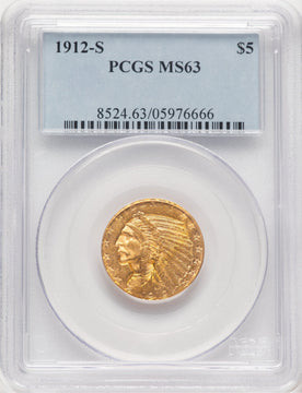 1912-S $5 Indian Half Eagle PCGS MS63