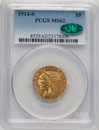 1914-S $5 CAC Indian Half Eagle PCGS MS62
