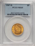 1907-D $5 Liberty Half Eagle PCGS MS65