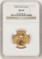 1989 Gold Eagle 1/4 oz Brown Label NGC MS69