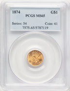 1874 G$1 Gold Dollar PCGS MS65