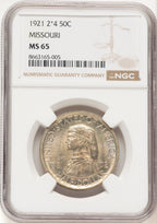 1921 50C Missouri 2x4 Commemorative Silver NGC MS65 (778276017)