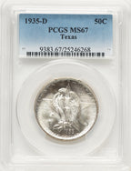 1935-D 50C Texas Commemorative Silver PCGS MS67