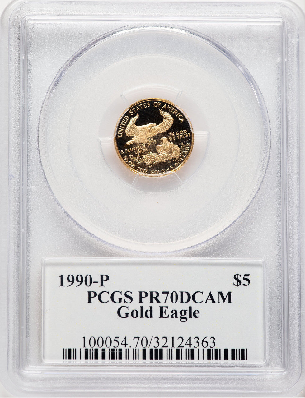 1990-P Proof Gold Eagle 1/10 oz Saint Gaudens Label PCGS PR70