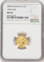 2008-W Burnished Gold Buffalo 1/10 oz Brown Label NGC MS70