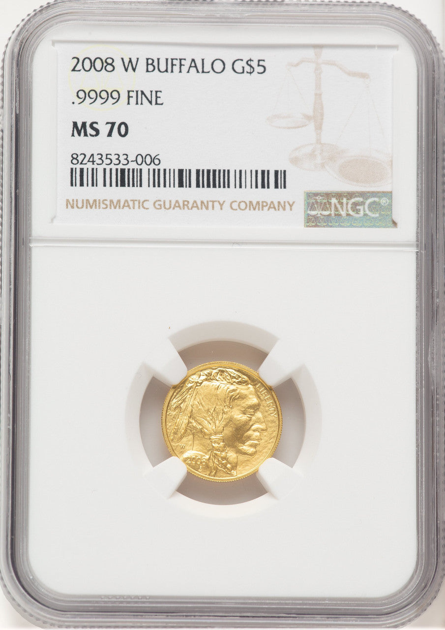 2008-W Burnished Gold Buffalo 1/10 oz Brown Label NGC MS70
