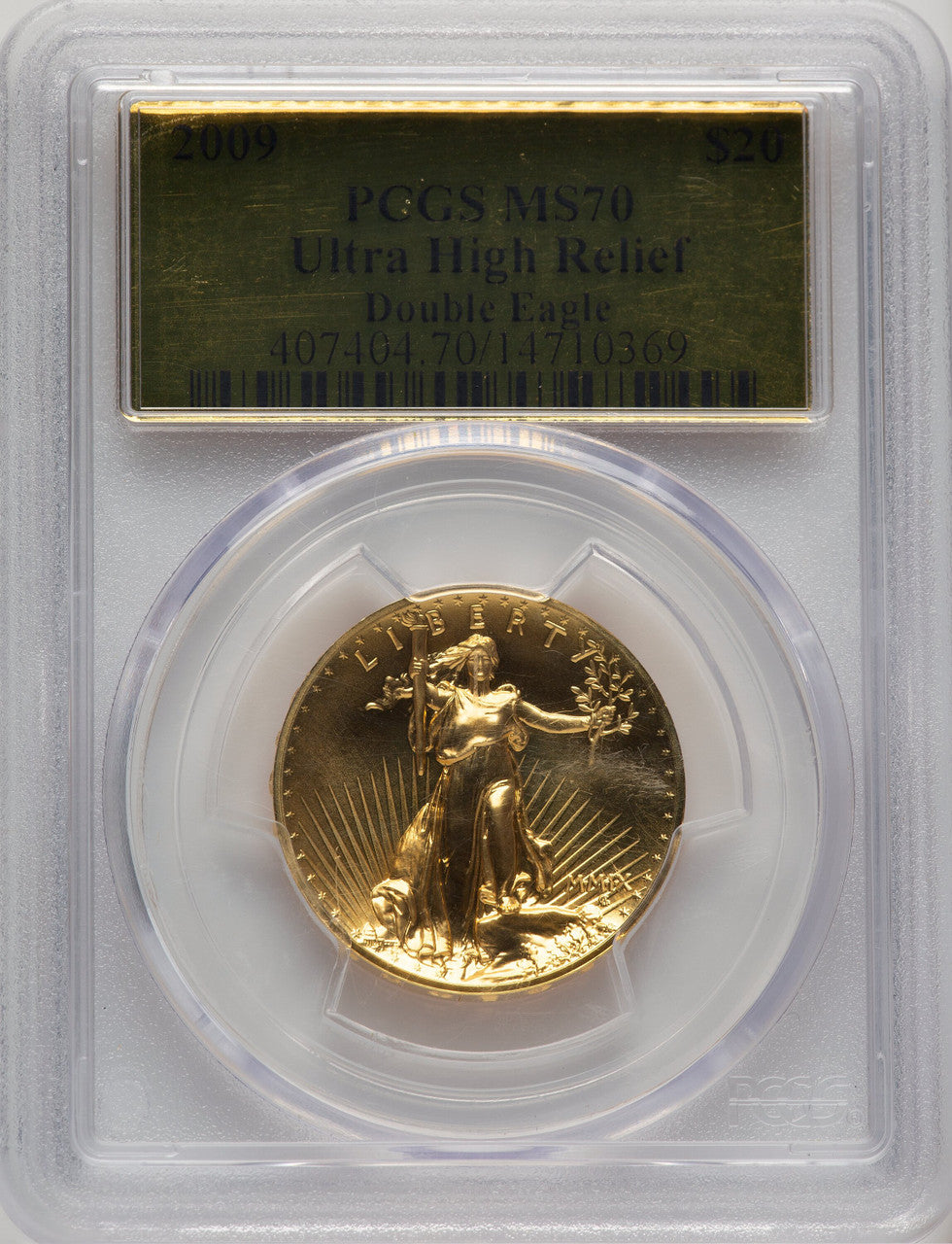 2009 G$20 Ultra High Relief Gold Foil PCGS MS70 (778323008)