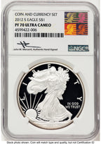 2012-S Proof Silver Eagle Coin & Currency Set 1 oz John Reagan Bust Art NGC PF70 Mercanti