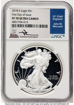 2018-S Proof Silver Eagle 1 oz FDI John NGC PF70 Mercanti