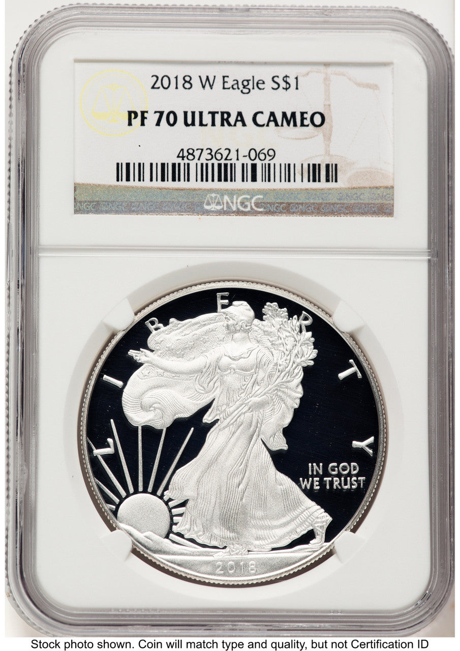 2018-W Proof Silver Eagle 1 oz Brown Label NGC PF70