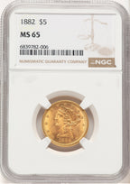 1882 $5 Liberty Half Eagle NGC MS65 (778352001)