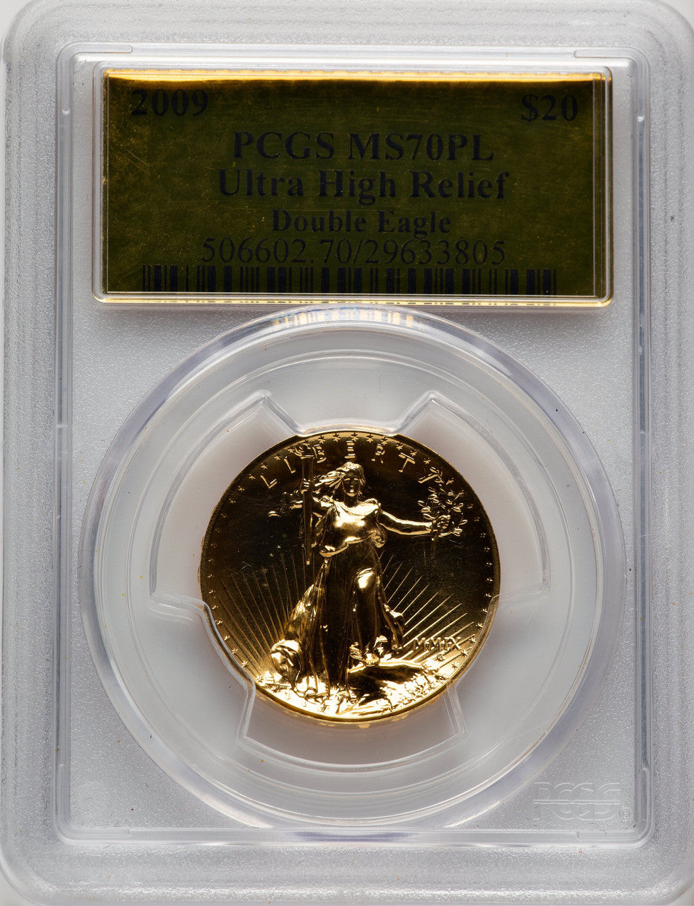 2009 G$20 Ultra High Relief PL Gold Foil PCGS MS70