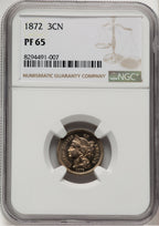1872 3CN Proof Three Cent Nickel NGC PR65