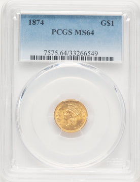 1874 G$1 Gold Dollar PCGS MS64 (778418001)