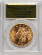 1857-S $20 Spike Shld Liberty Double Eagle PCGS MS64