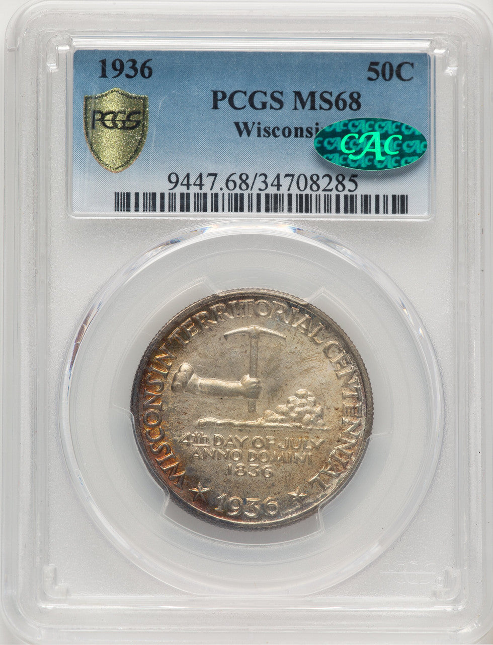 1936 50C Wisconsin CAC Commemorative Silver PCGS MS68