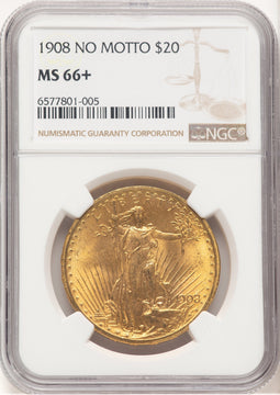 1908 $20 NO MOTTO Saint-Gaudens Double Eagle NGC MS66+ (778487001)