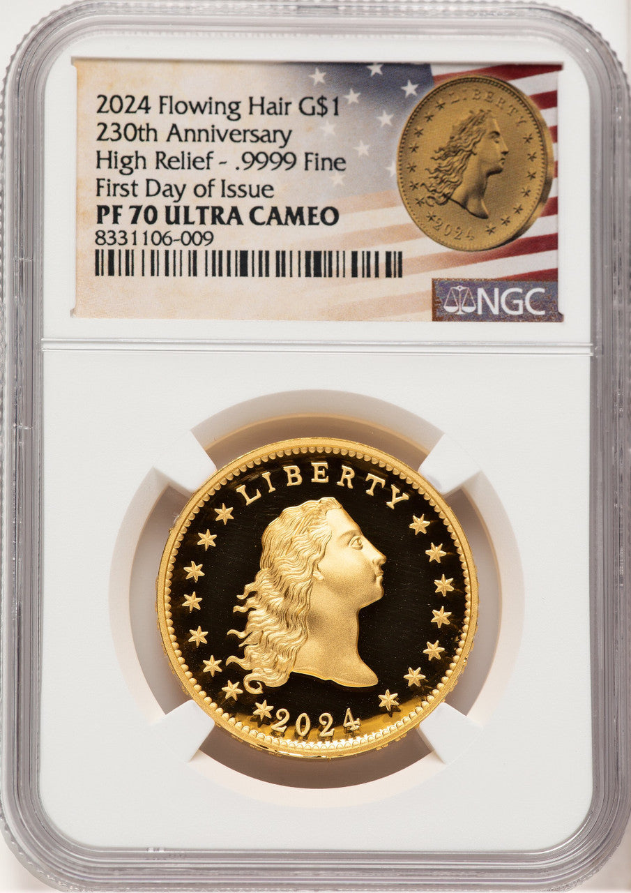 2024-(W) Gold 230th Anniversary Flowing Hair Medal FDI Flowing Hair Label NGC MS70