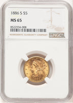 1886-S $5 Liberty Half Eagle NGC MS65