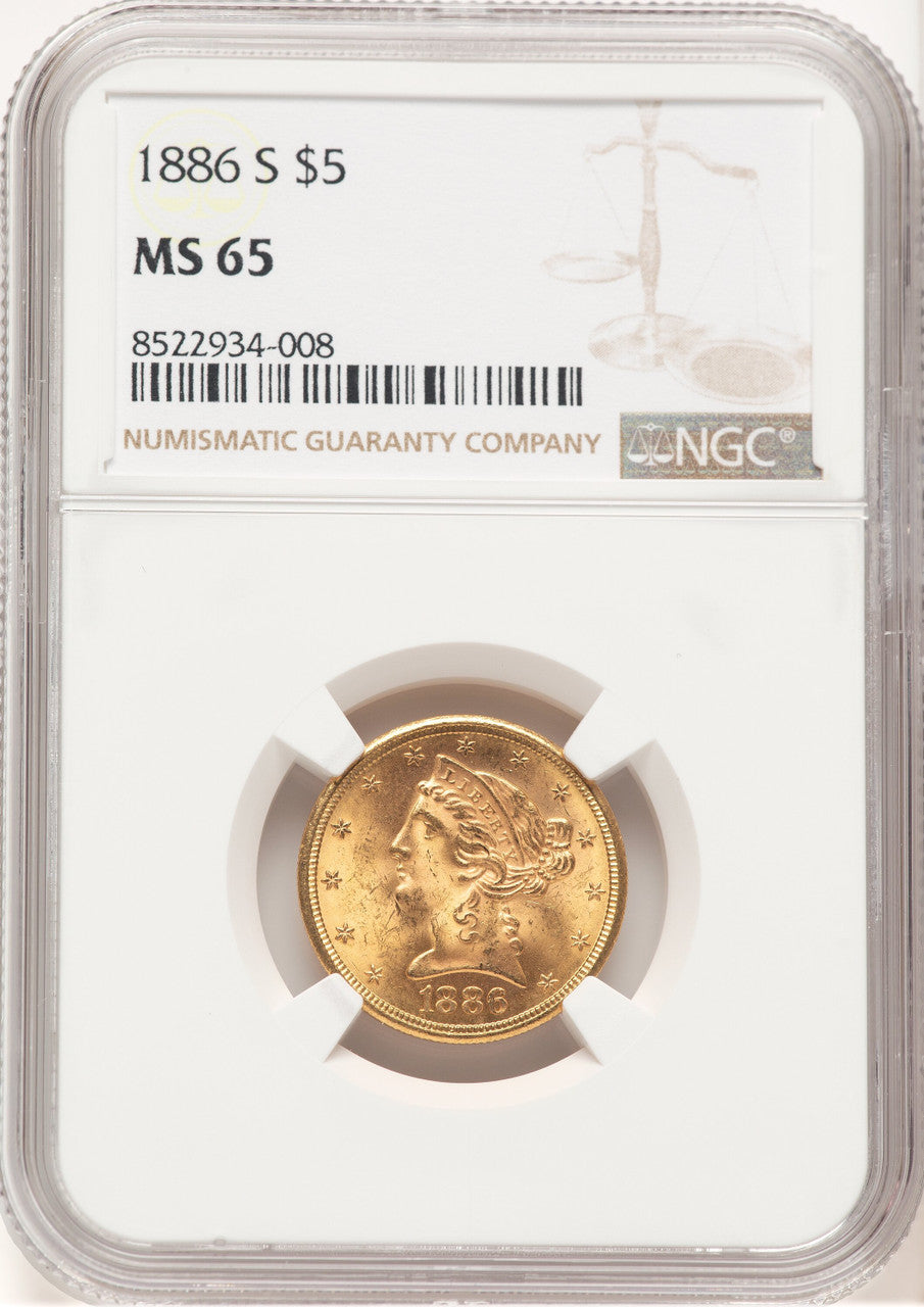 1886-S $5 Liberty Half Eagle NGC MS65