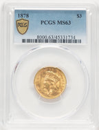 1878 $3 Three Dollar Gold Pieces PCGS MS63 (778544002)