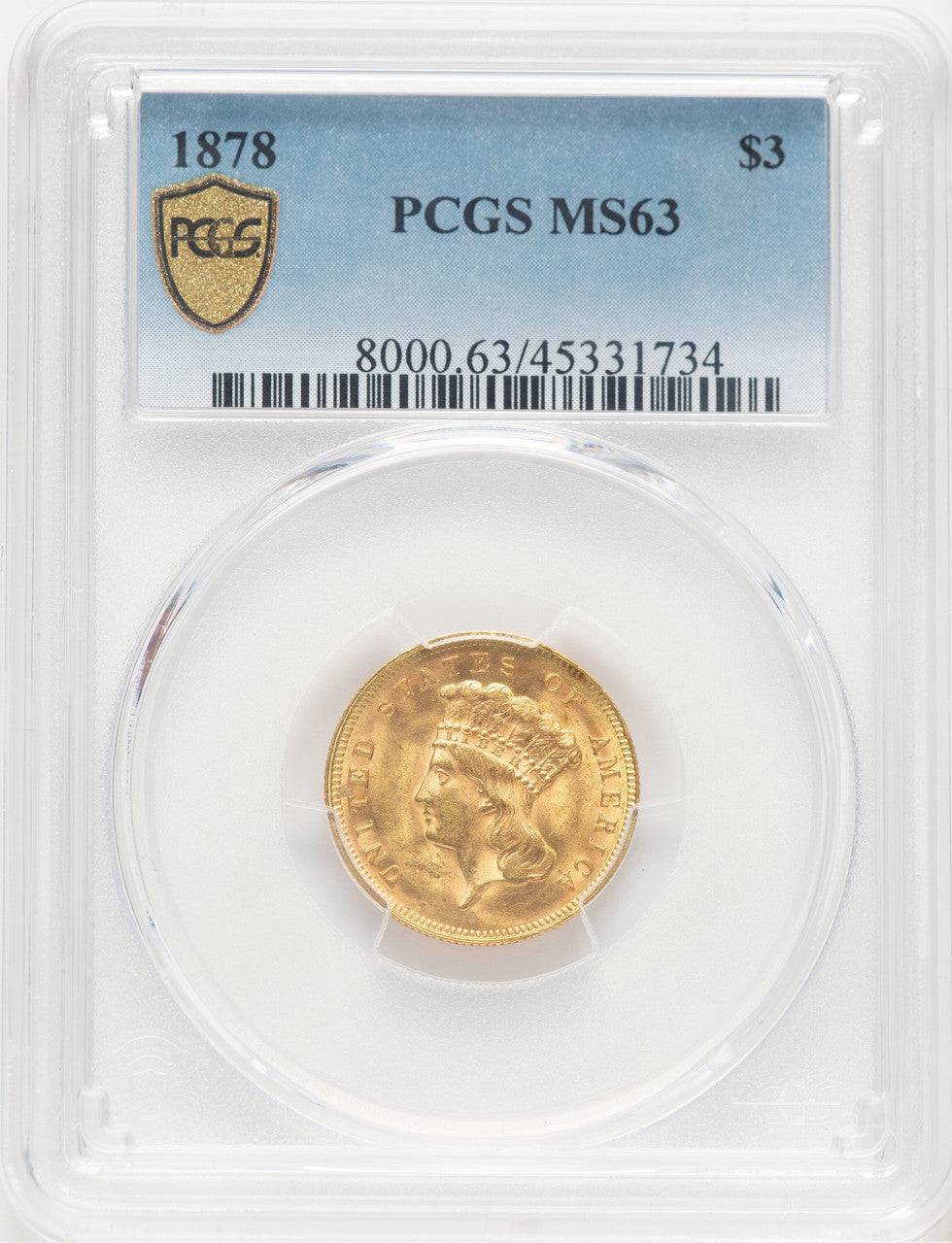 1878 $3 Three Dollar Gold Pieces PCGS MS63 (778544002)