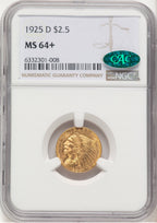 1925-D $2.50 CAC Brown Label Indian Quarter Eagle NGC MS64+