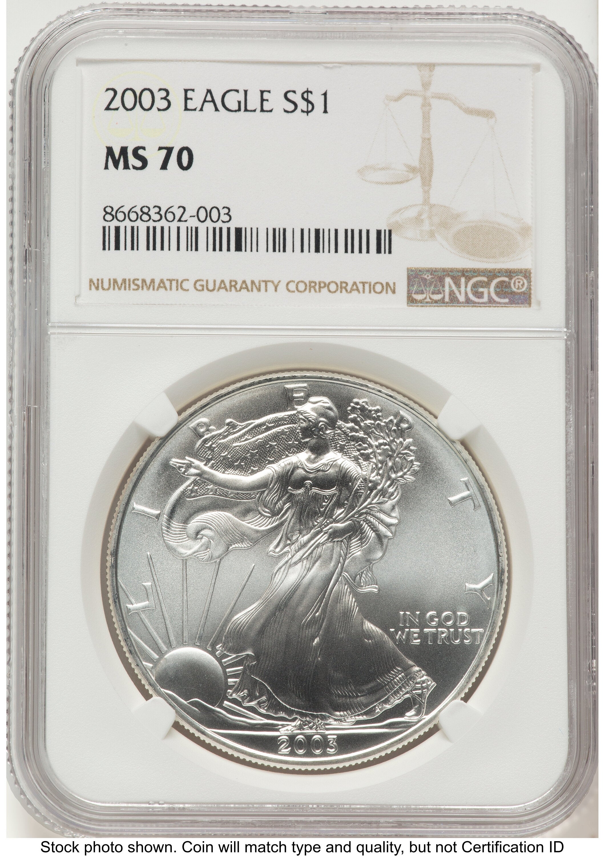 2003 Silver Eagle Brown Label NGC MS70