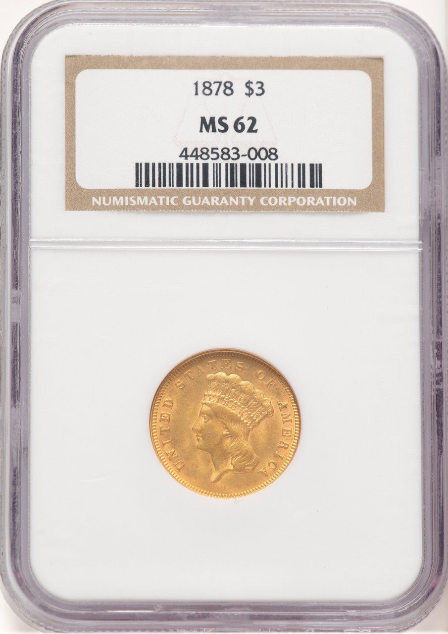1878 $3 Three Dollar Gold Pieces NGC MS62 (778593001)