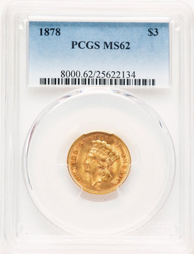 1878 $3 Blue Gradient Three Dollar Gold Pieces PCGS MS62