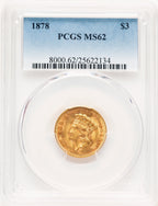 1878 $3 Blue Gradient Three Dollar Gold Pieces PCGS MS62