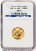 2008-W Burnished Gold Buffalo 1/4 oz ER Blue NGC MS70 (778607005)