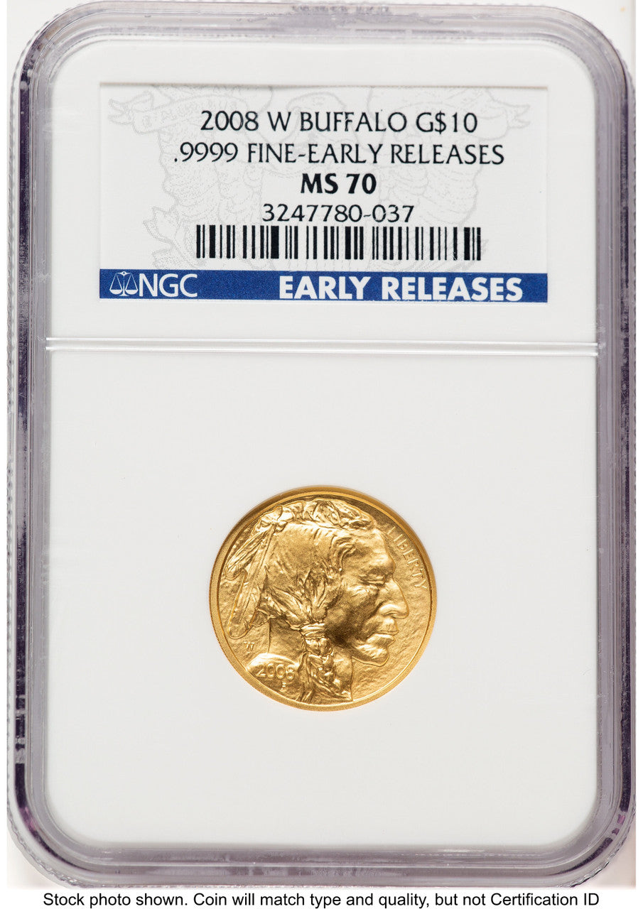 2008-W Burnished Gold Buffalo 1/4 oz ER Blue NGC MS70 (778607005)