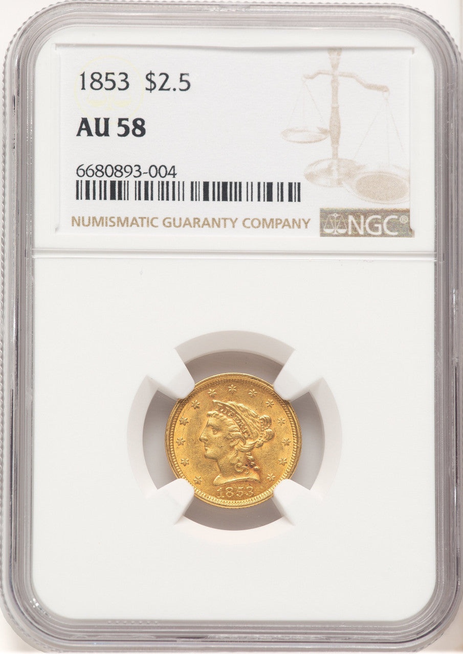 1853 $2.50 Liberty Quarter Eagle NGC AU58