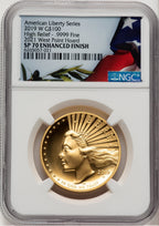 2019-W G$100 American Liberty High Relief Enhanced 2021 West Point Mint Hoard Bunting Flag NGC MS70