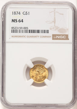 1874 G$1 Gold Dollar NGC MS64 (778676012)