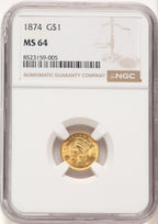 1874 G$1 Gold Dollar NGC MS64 (778676012)
