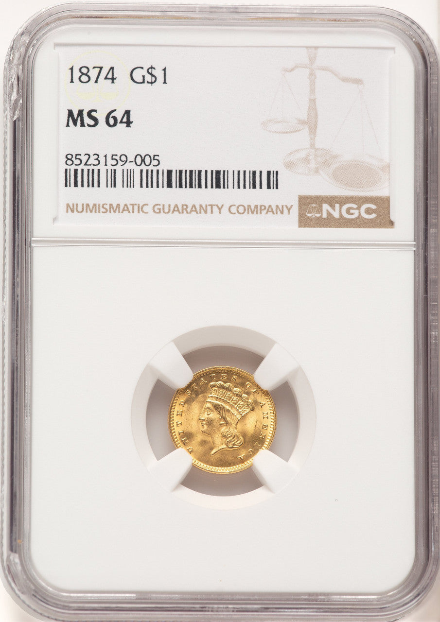 1874 G$1 Gold Dollar NGC MS64 (778676012)