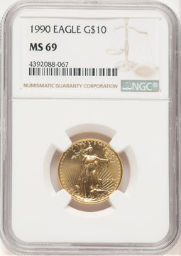 1990 Gold Eagle 1/4 oz Brown Label NGC MS69
