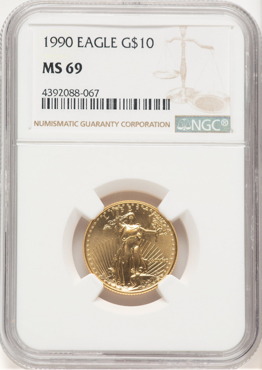 1990 Gold Eagle 1/4 oz Brown Label NGC MS69